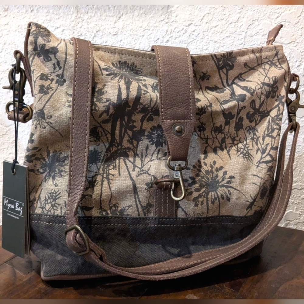 Myra Shoulder Bag Upcycled Canvas and Leather
